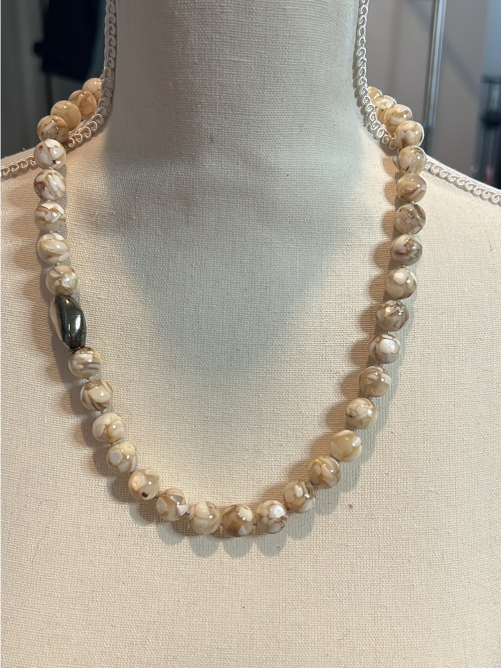 Simon Sebbag Cream and Beige Marbled Bead Necklace
